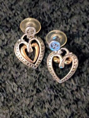 Brighton Two-Tone Heart Drop Earrings - Silver and Gold